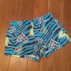 Justice Shorts In Green/Silver/White Hearts On Blue Zebra Ground, Sz 8.